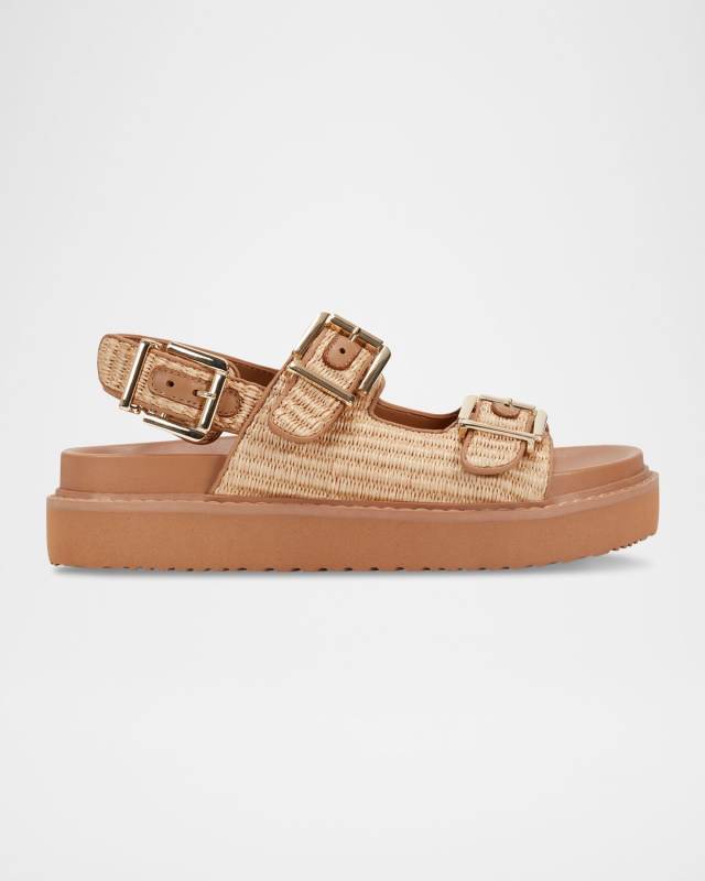Agenda Woven Dual-Buckle Slingback Sandals
